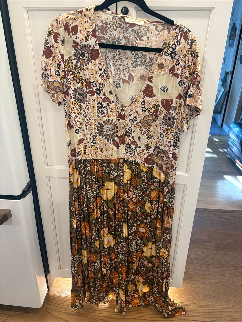 Spell Boho Floral Maxi Dress in Cream, Brown & Yellow